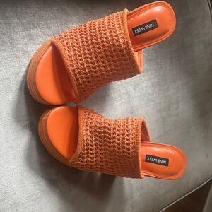 Nine West Orange Woven Wedges